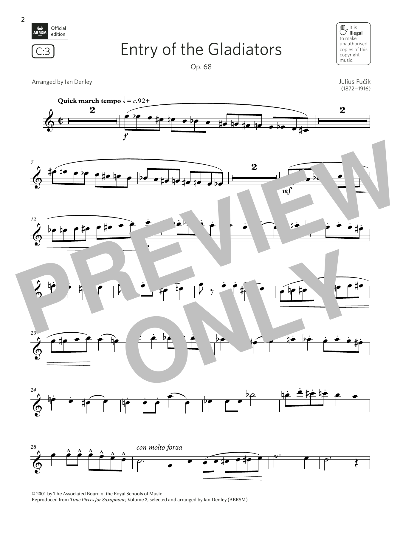 Julius Fucík Entry of the Gladiators, Op. 68  (Grade 4 List C3 from the ABRSM Saxophone syllabus from 2022) sheet music notes and chords arranged for Alto Sax Solo