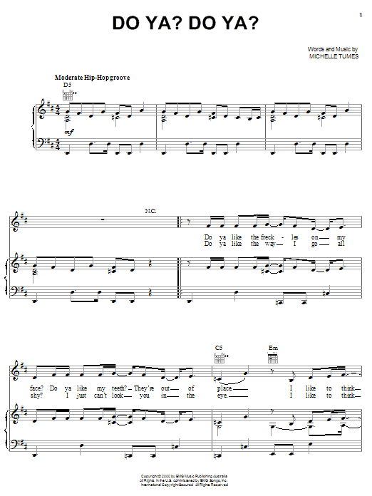 Jump5 Do Ya? Do Ya? sheet music notes and chords arranged for Piano, Vocal & Guitar Chords (Right-Hand Melody)