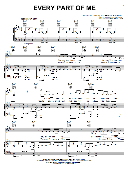 Jump5 Every Part Of Me sheet music notes and chords arranged for Piano, Vocal & Guitar Chords (Right-Hand Melody)
