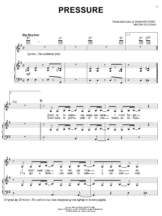 Jump5 Pressure sheet music notes and chords arranged for Piano, Vocal & Guitar Chords (Right-Hand Melody)