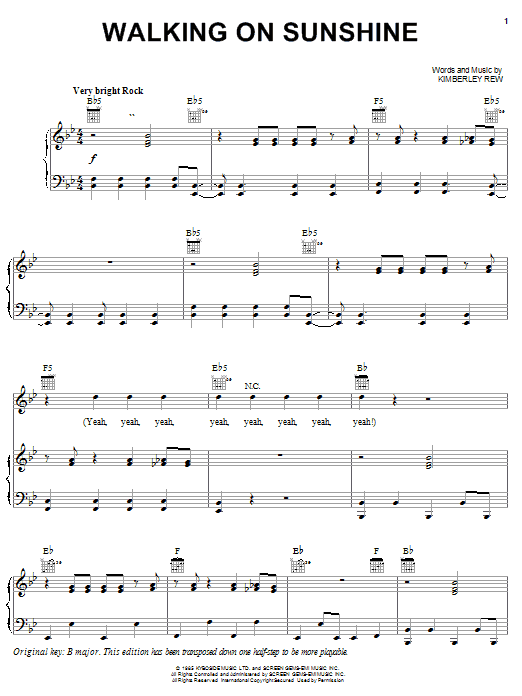 Jump5 Walking On Sunshine sheet music notes and chords arranged for Piano, Vocal & Guitar Chords (Right-Hand Melody)