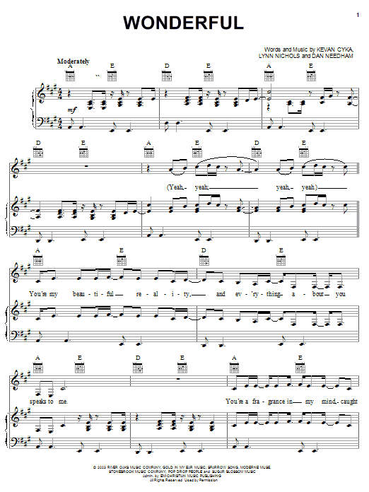 Jump5 Wonderful sheet music notes and chords arranged for Piano, Vocal & Guitar Chords (Right-Hand Melody)