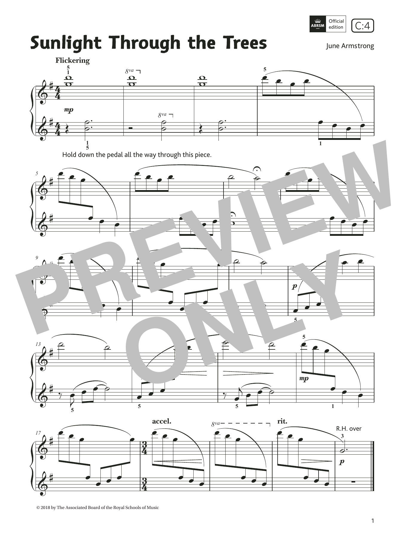 June Armstrong Sunlight Through the Trees (Grade 1, list C4, from the ABRSM Piano Syllabus 2021 & 2022) sheet music notes and chords arranged for Piano Solo