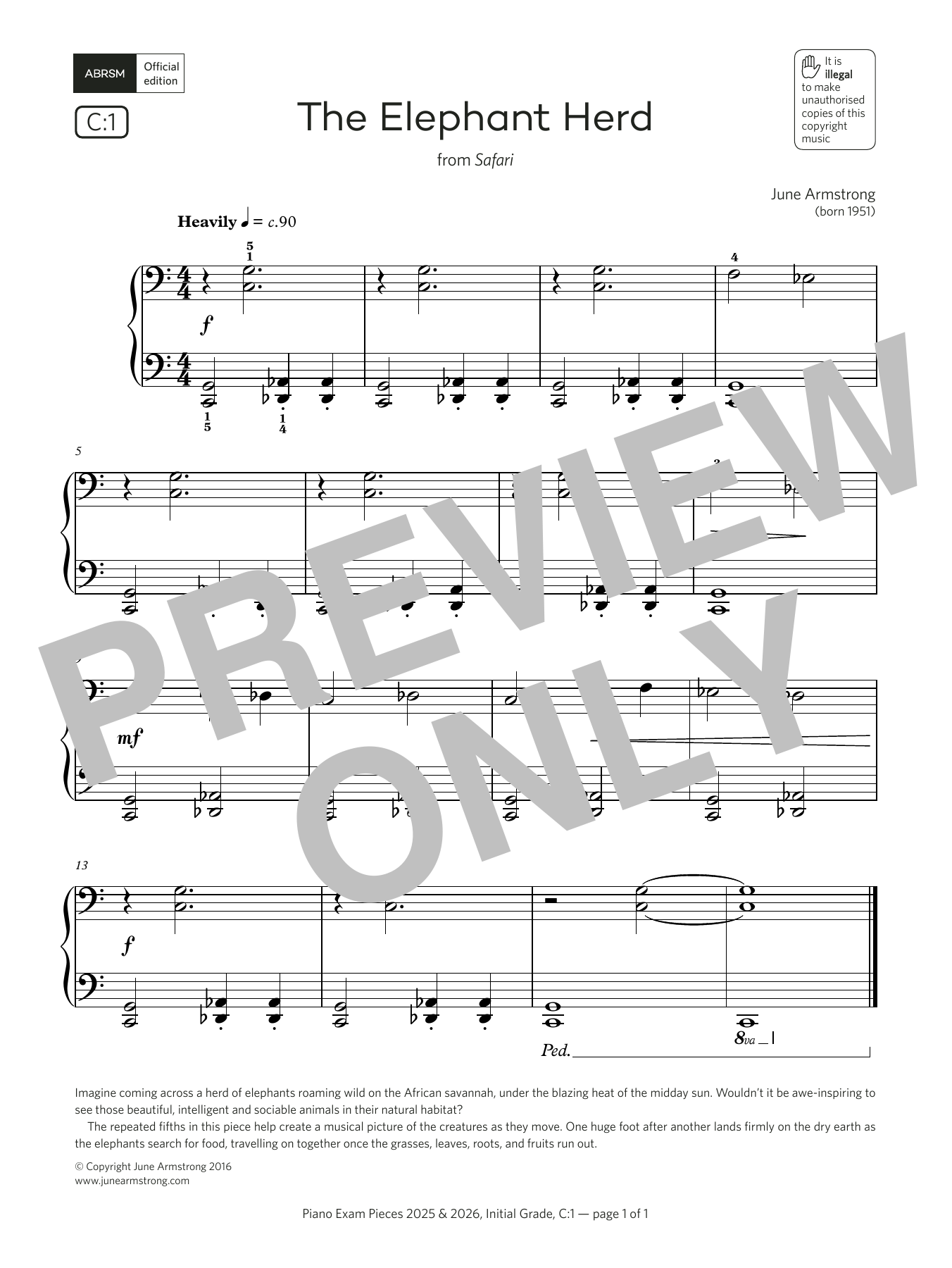 June Armstrong The Elephant Herd (Grade Initial, list C1, from the ABRSM Piano Syllabus 2025 & 2026) sheet music notes and chords arranged for Piano Solo