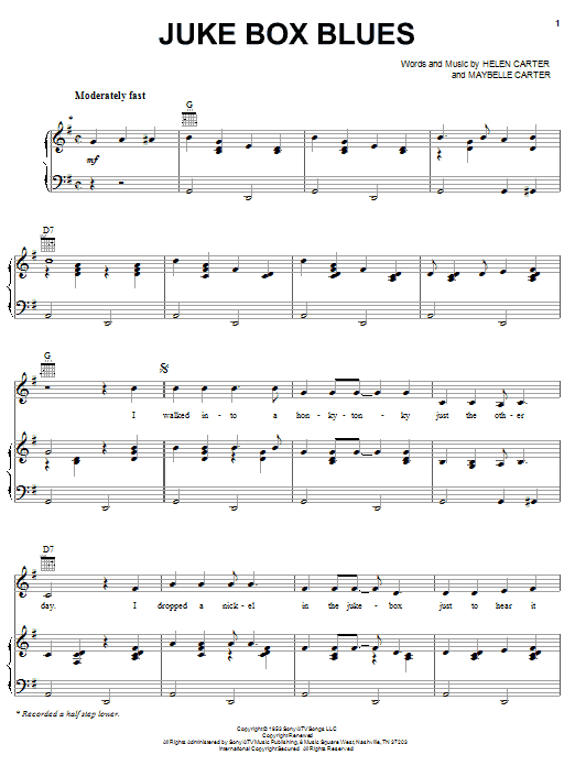 June Carter Cash Juke Box Blues sheet music notes and chords arranged for Piano, Vocal & Guitar Chords (Right-Hand Melody)