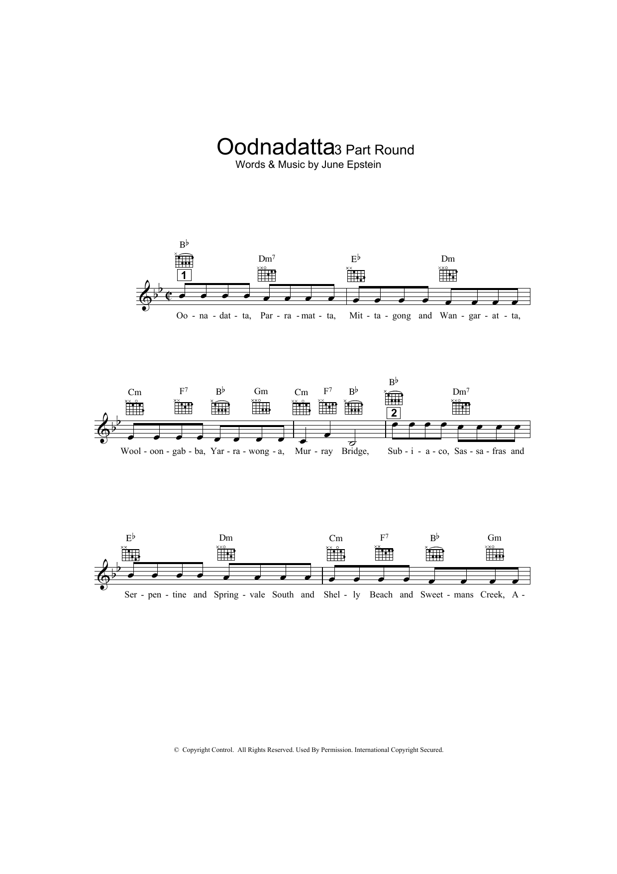 June Epstein Oodnadatta sheet music notes and chords arranged for Lead Sheet / Fake Book