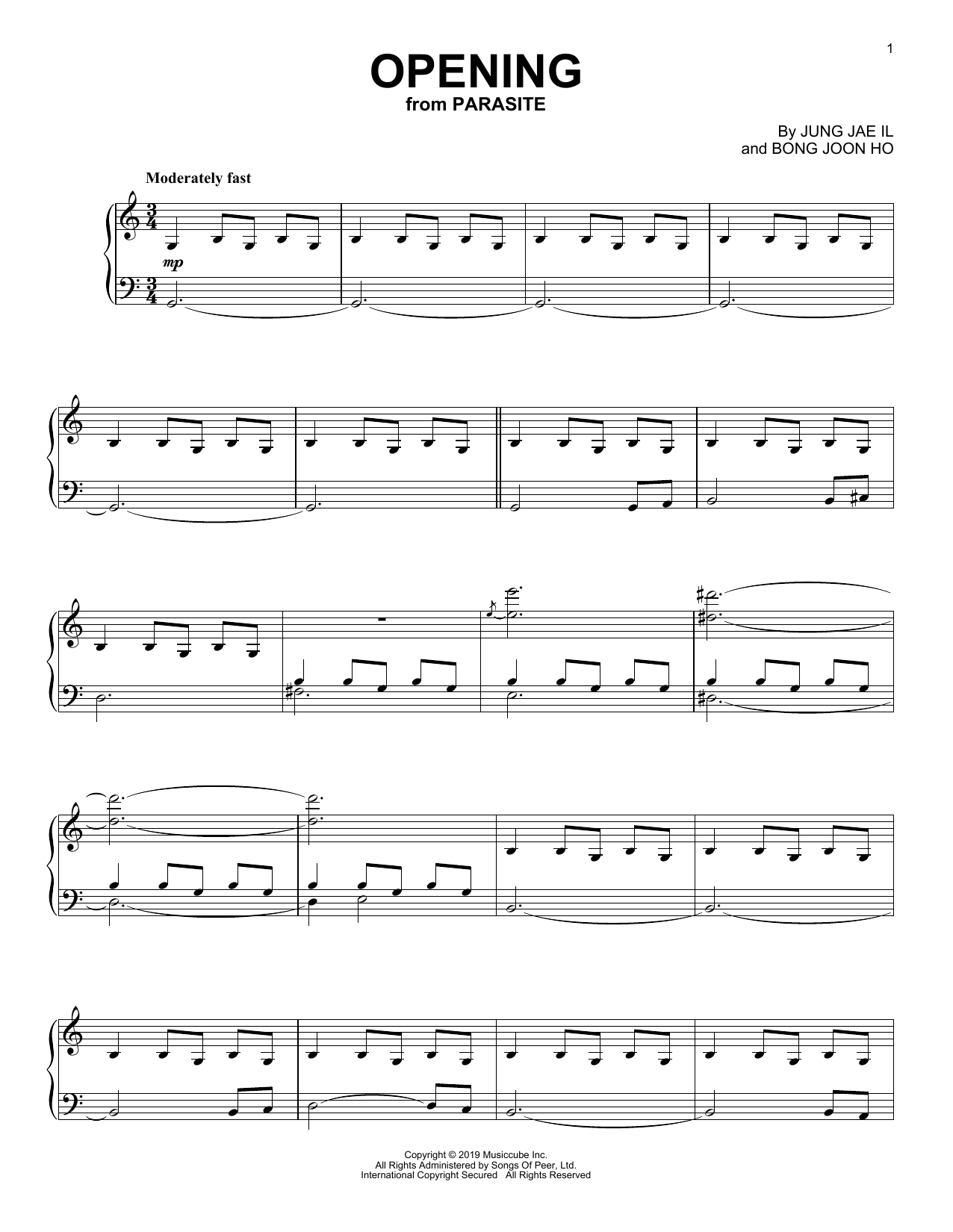 Jung Jae Il Opening (from Parasite) sheet music notes and chords arranged for Piano Solo