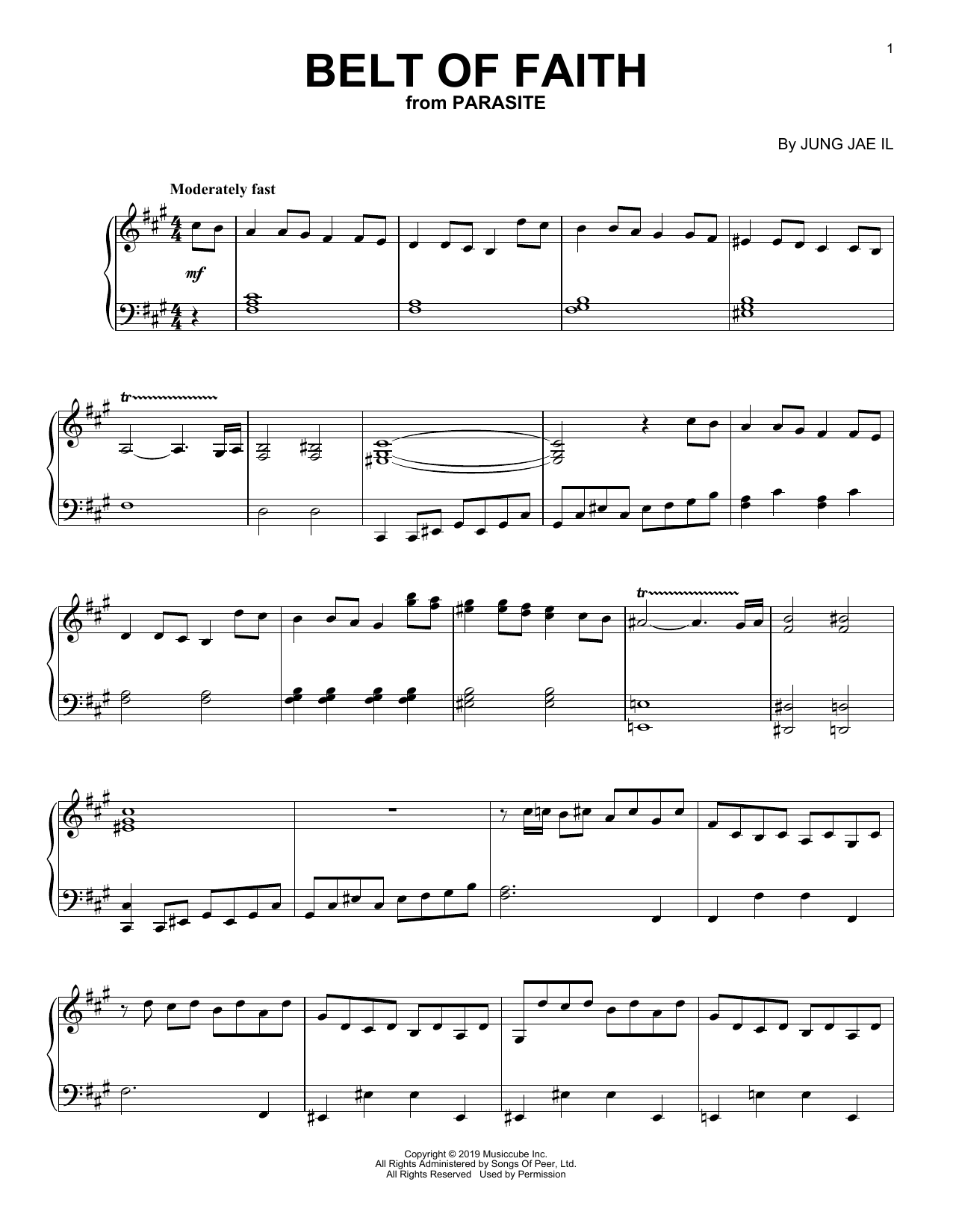 Jung Jaeil Belt Of Faith (from Parasite) sheet music notes and chords arranged for Piano Solo