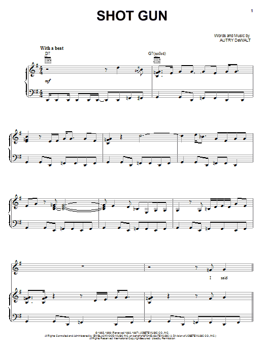 Junior Walker & The All-Stars Shot Gun sheet music notes and chords arranged for Piano, Vocal & Guitar Chords (Right-Hand Melody)