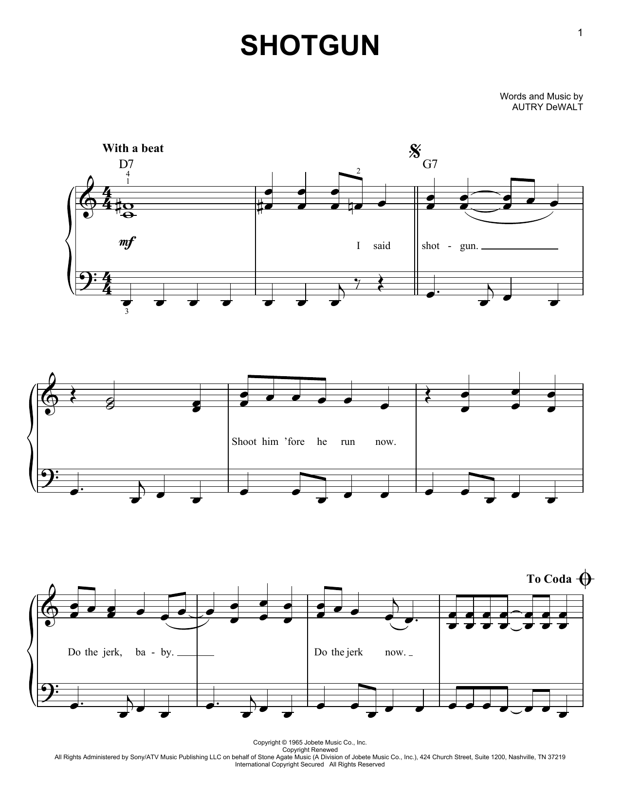 Junior Walker & The All-Stars Shotgun sheet music notes and chords arranged for Real Book – Melody & Chords