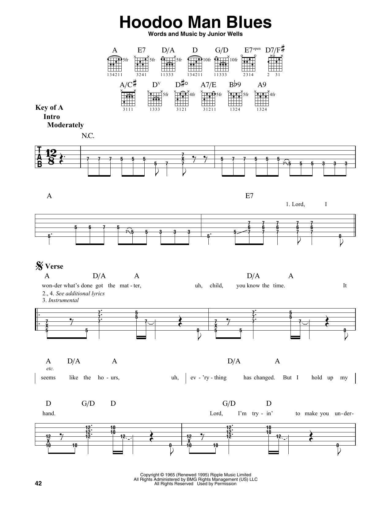 Junior Wells Hoodoo Man Blues sheet music notes and chords arranged for Guitar Lead Sheet