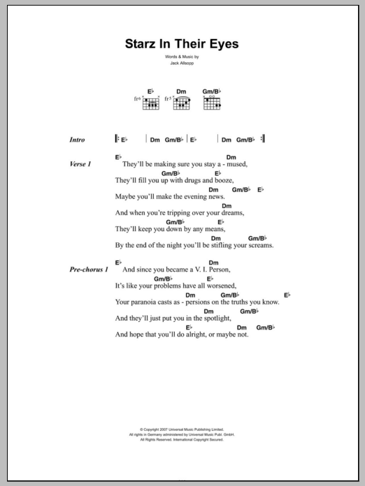 Just Jack Starz In Their Eyes sheet music notes and chords arranged for Guitar Chords/Lyrics