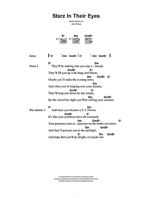 Just Jack Starz In Their Eyes sheet music notes and chords arranged for Guitar Chords/Lyrics