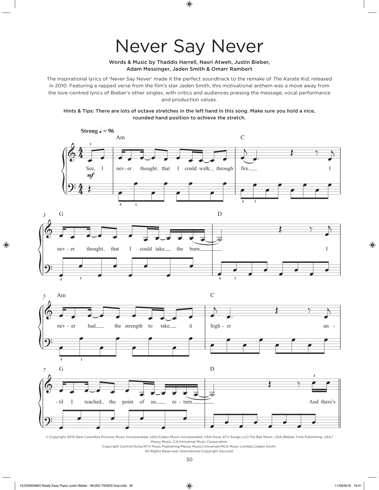 Justin Bieber & Jaden Never Say Never sheet music notes and chords arranged for Really Easy Piano