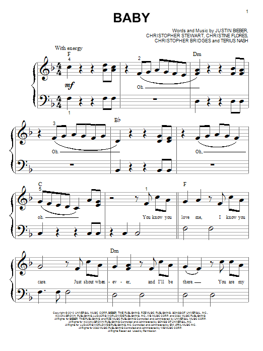 Justin Bieber Baby sheet music notes and chords arranged for Big Note Piano