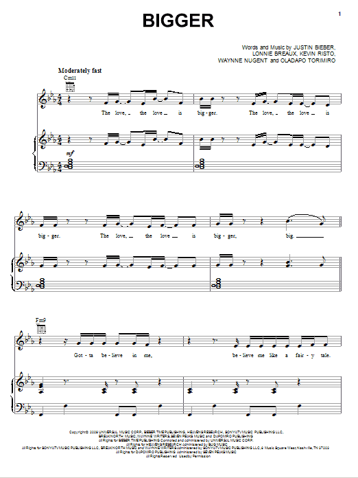 Justin Bieber Bigger sheet music notes and chords arranged for Easy Piano