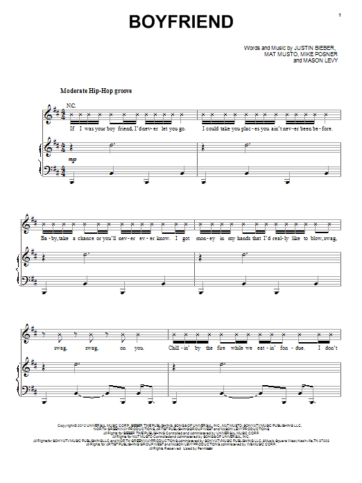 Justin Bieber Boyfriend sheet music notes and chords arranged for Pro Vocal
