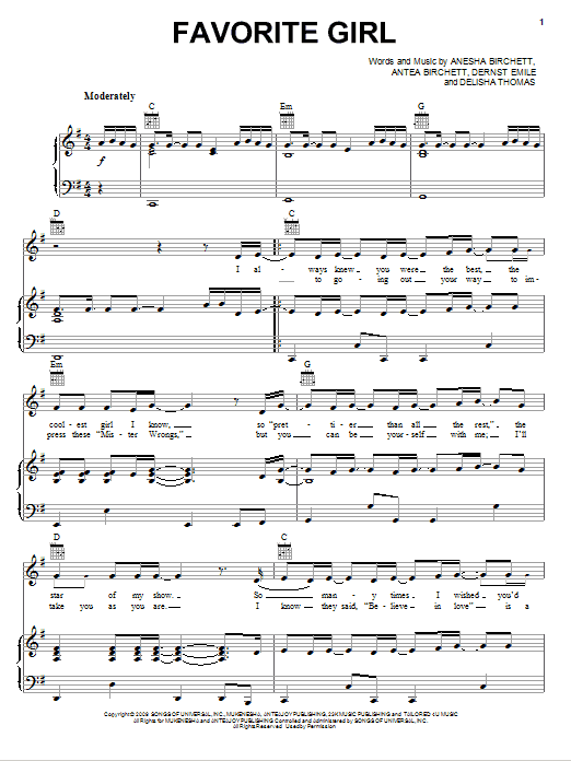 Justin Bieber Favorite Girl sheet music notes and chords arranged for Piano, Vocal & Guitar Chords (Right-Hand Melody)