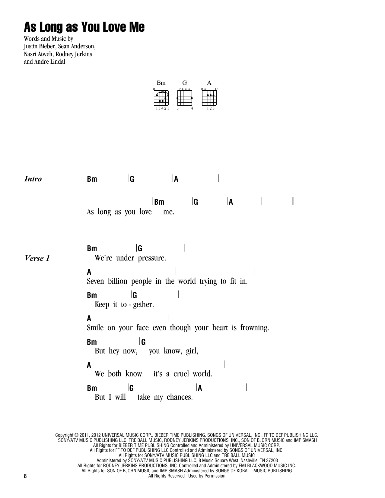 Justin Bieber As Long As You Love Me sheet music notes and chords arranged for Guitar Chords/Lyrics