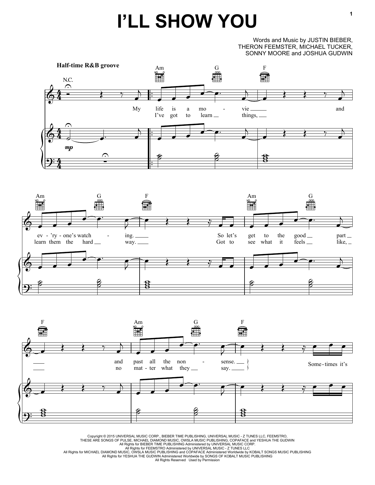 Justin Bieber I'll Show You sheet music notes and chords arranged for Piano, Vocal & Guitar Chords (Right-Hand Melody)