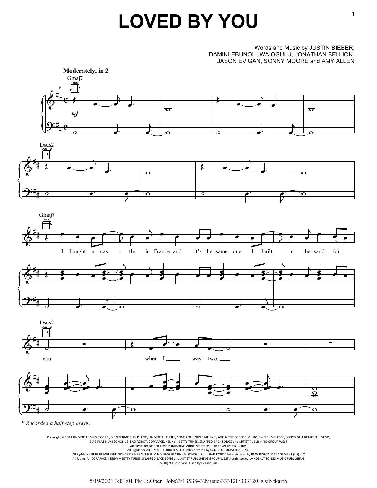 Justin Bieber Loved By You (feat. Burna Boy) sheet music notes and chords arranged for Piano, Vocal & Guitar Chords (Right-Hand Melody)
