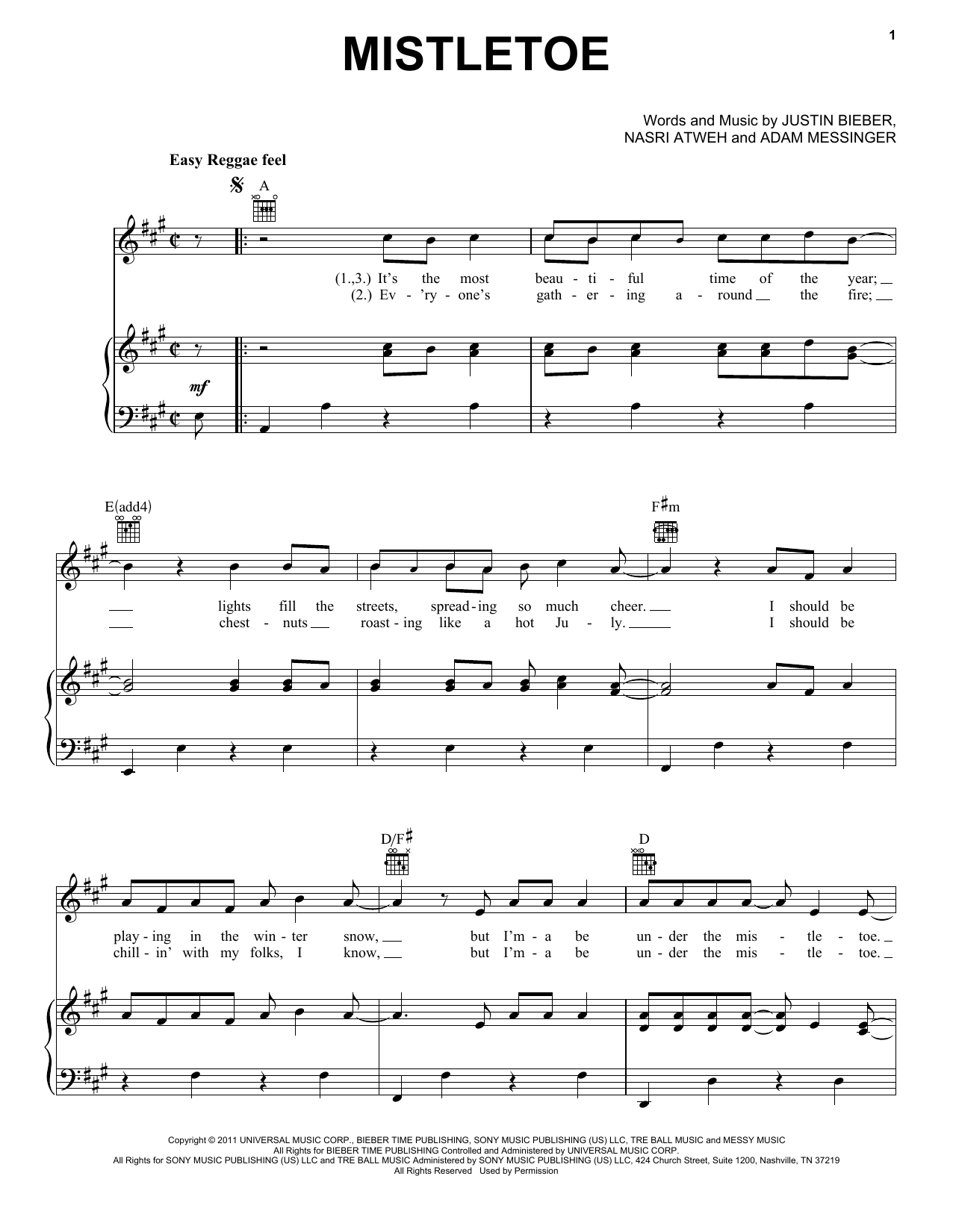 Justin Bieber Mistletoe sheet music notes and chords arranged for Piano, Vocal & Guitar Chords