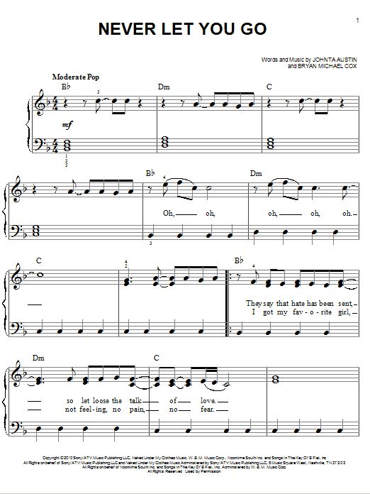 Justin Bieber Never Let You Go sheet music notes and chords arranged for Piano, Vocal & Guitar Chords (Right-Hand Melody)