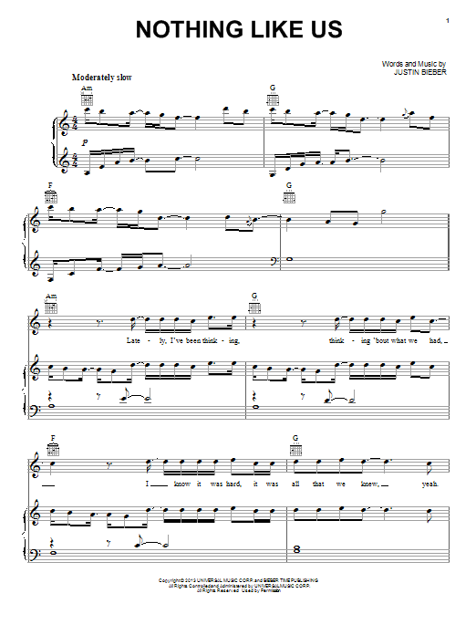 Justin Bieber Nothing Like Us sheet music notes and chords arranged for Easy Piano