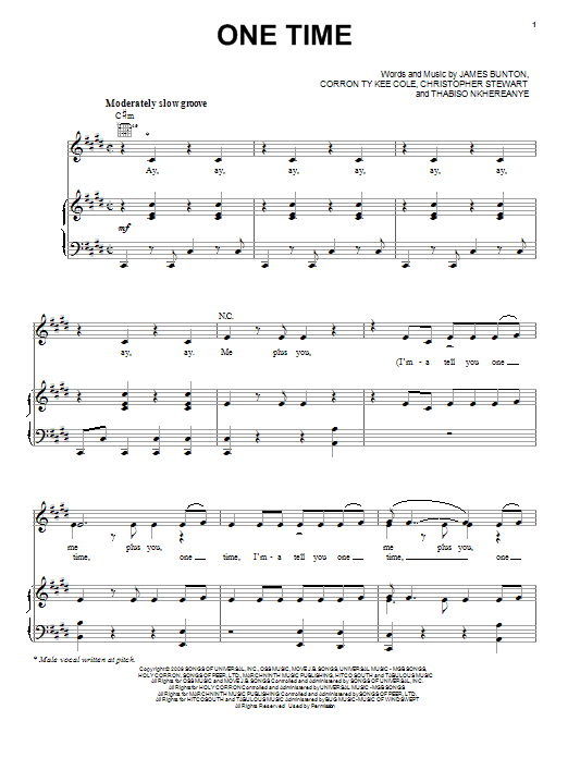 Justin Bieber One Time sheet music notes and chords arranged for Piano, Vocal & Guitar Chords