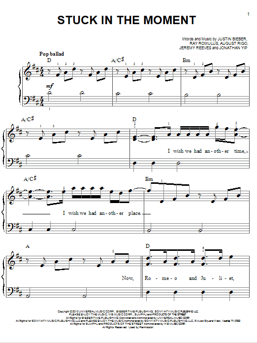 Justin Bieber Stuck In The Moment sheet music notes and chords arranged for Piano, Vocal & Guitar Chords (Right-Hand Melody)