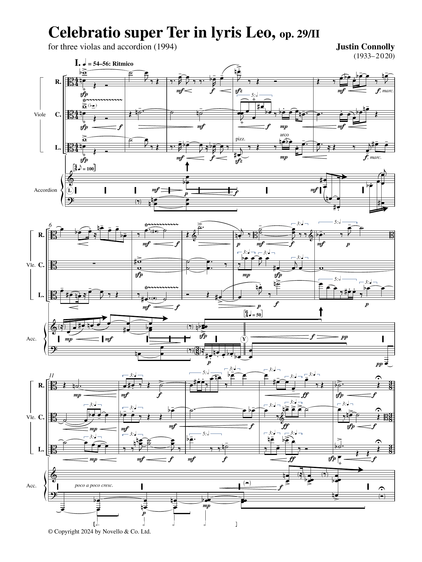 Justin Connolly Celebratio super Ter in lyris Leo, Op. 29/II (Playing Score) sheet music notes and chords arranged for String Ensemble