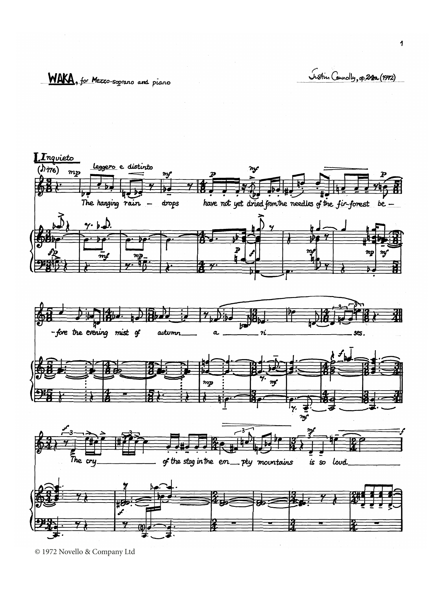 Justin Connolly Waka sheet music notes and chords arranged for Piano & Vocal