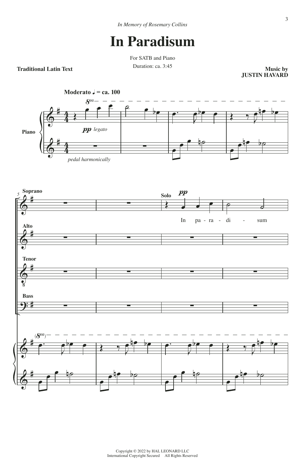 Justin Havard In Paradisum sheet music notes and chords arranged for SATB Choir