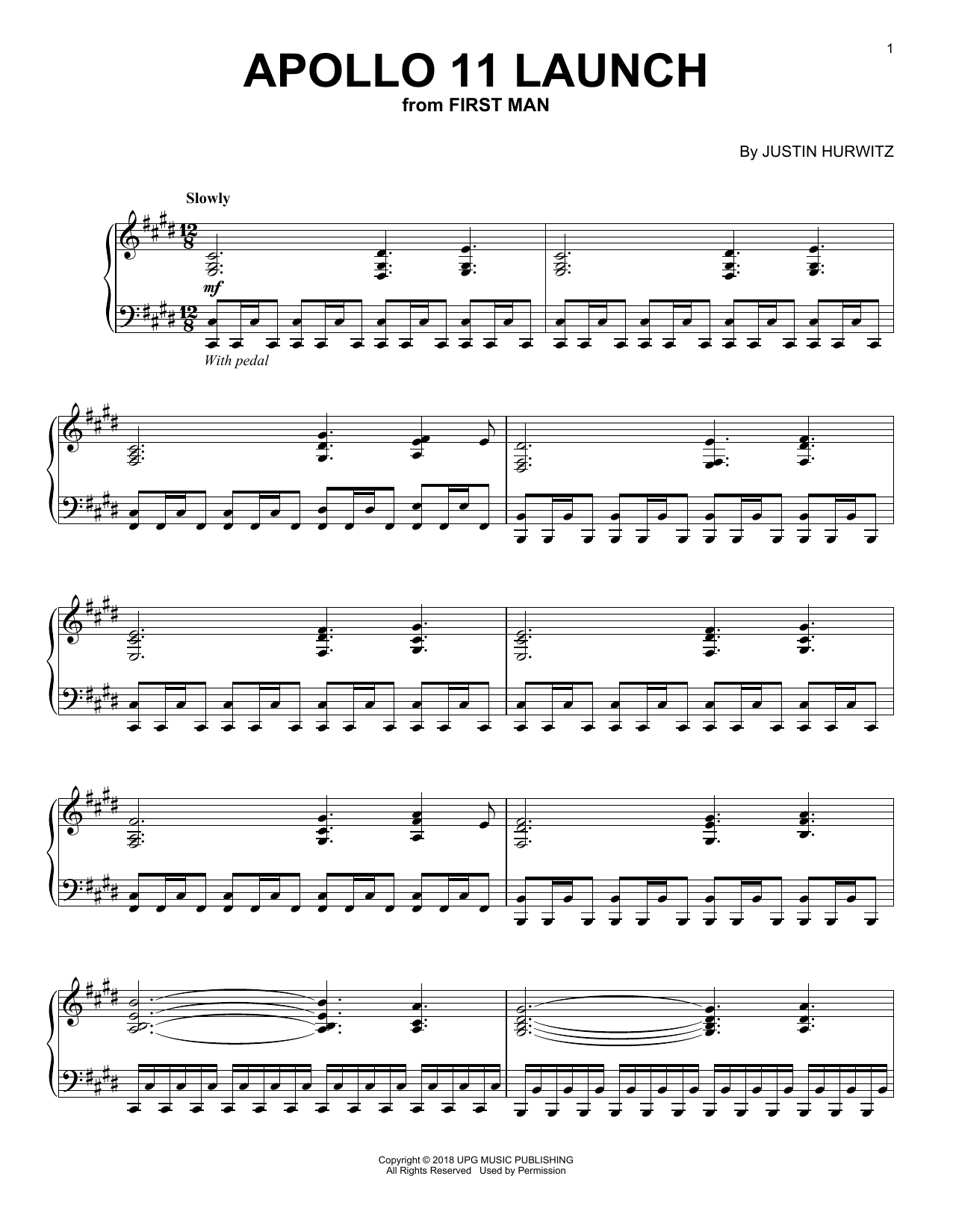 Justin Hurwitz Apollo 11 Launch (from First Man) sheet music notes and chords arranged for Piano Solo