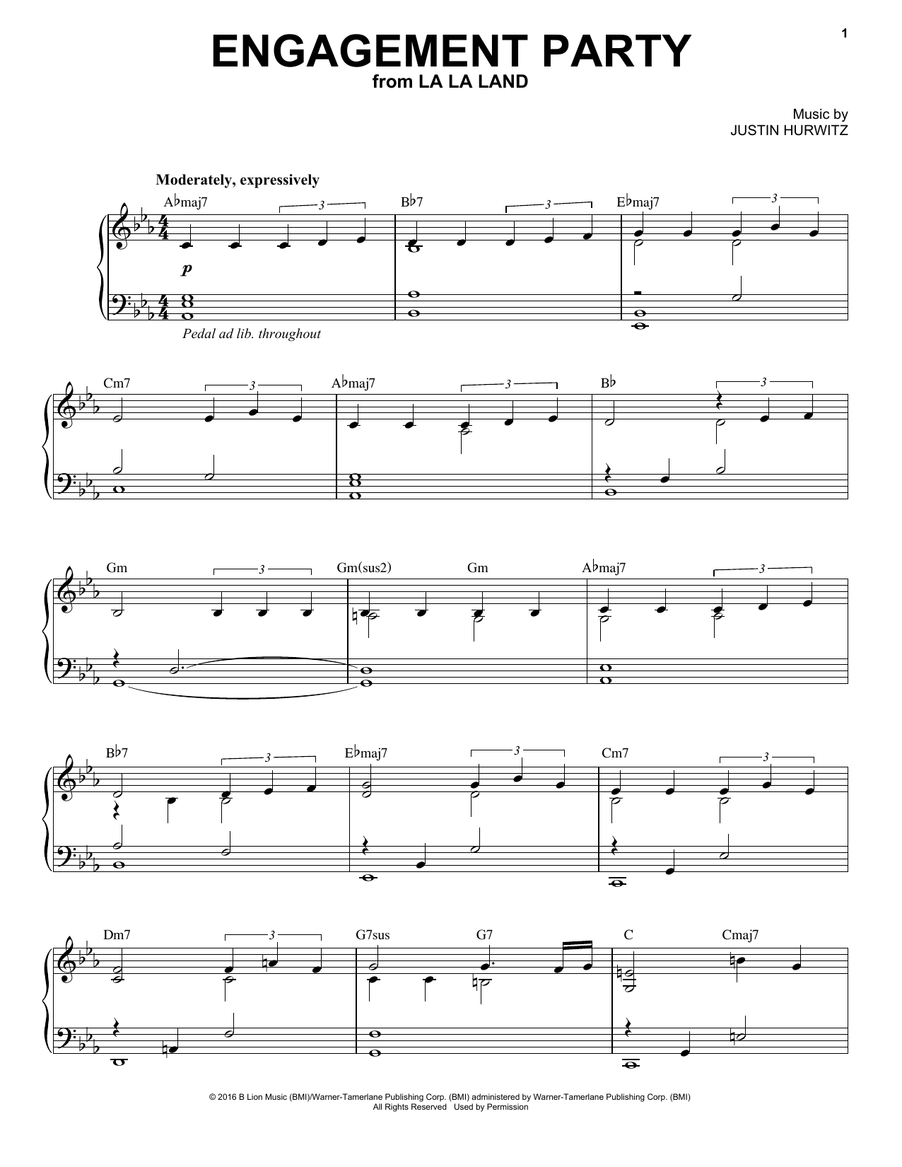 Justin Hurwitz Engagement Party sheet music notes and chords arranged for Easy Guitar Tab