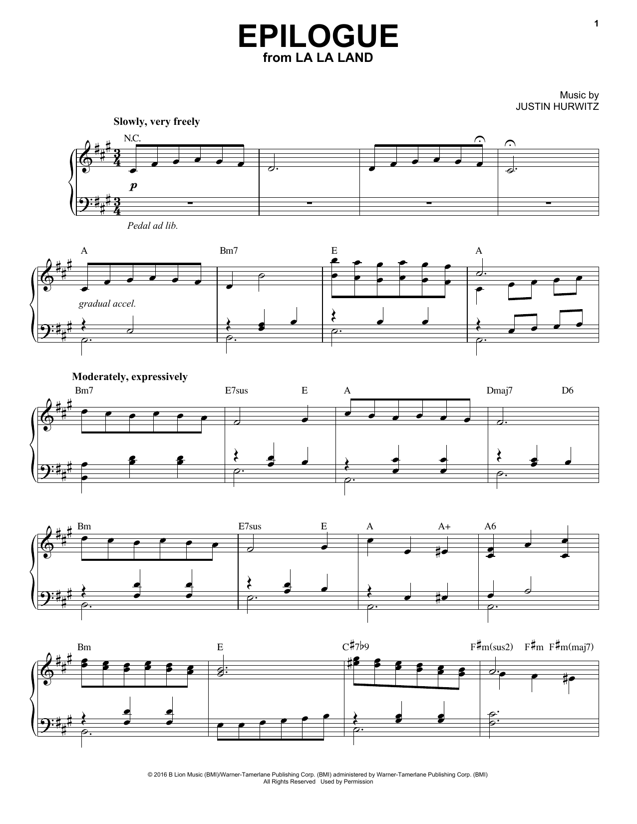 Justin Hurwitz Epilogue sheet music notes and chords arranged for Easy Guitar Tab