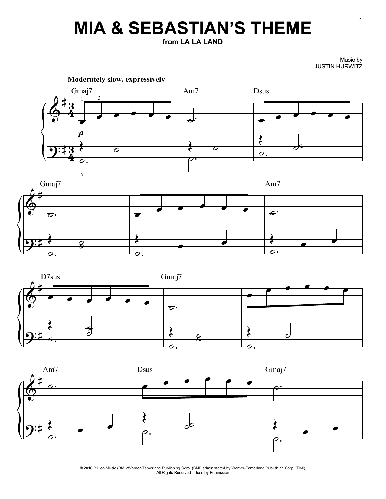 Justin Hurwitz Mia & Sebastian's Theme (from La La Land) sheet music notes and chords arranged for Violin and Piano