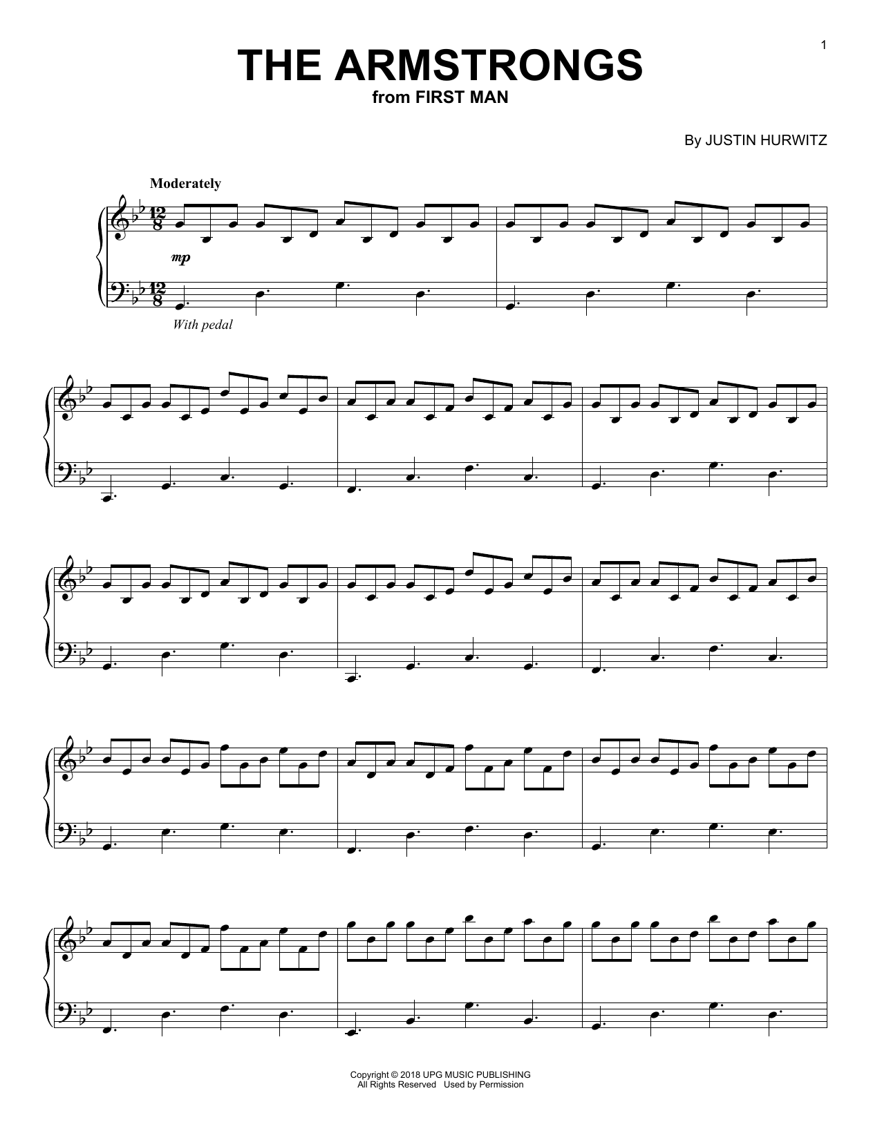 Justin Hurwitz The Armstrongs (from First Man) sheet music notes and chords arranged for Piano Solo