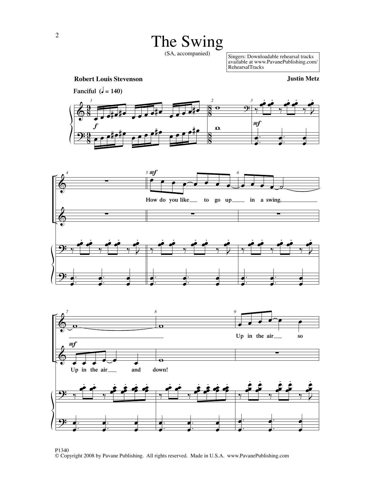 Justin Metz The Swing sheet music notes and chords arranged for 2-Part Choir