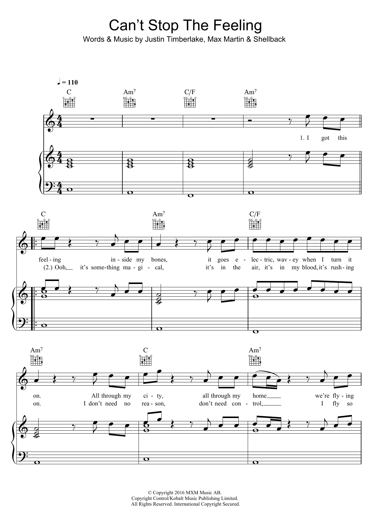 Justin Timberlake Can't Stop The Feeling sheet music notes and chords arranged for Educational Piano