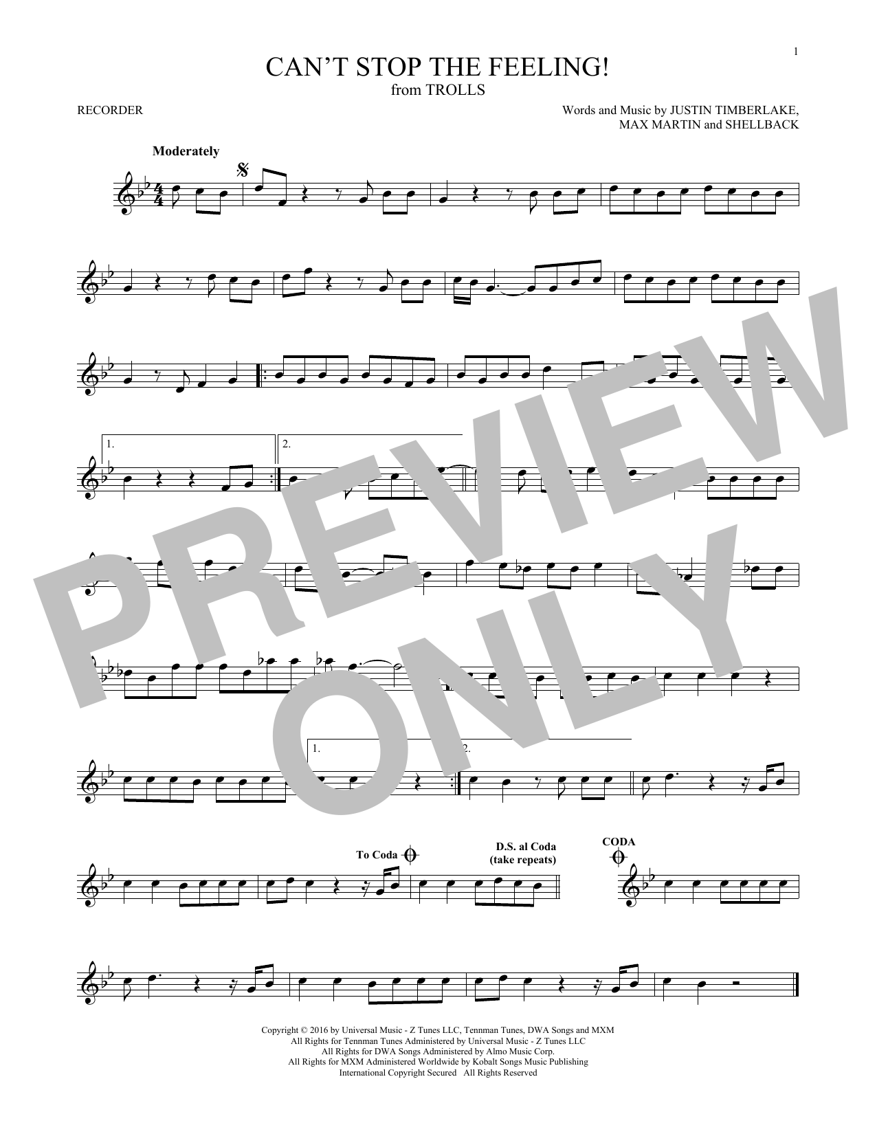 Justin Timberlake Can't Stop The Feeling! (from Trolls) sheet music notes and chords arranged for French Horn Solo