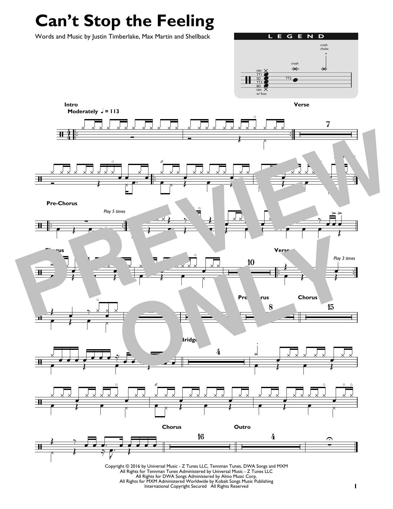 Justin Timberlake Can't Stop The Feeling! sheet music notes and chords arranged for Mallet Solo