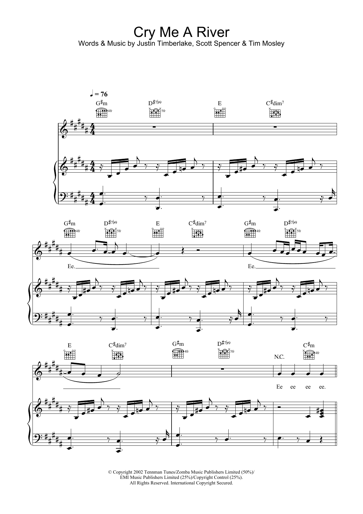 Justin Timberlake Cry Me A River sheet music notes and chords arranged for Piano, Vocal & Guitar Chords (Right-Hand Melody)