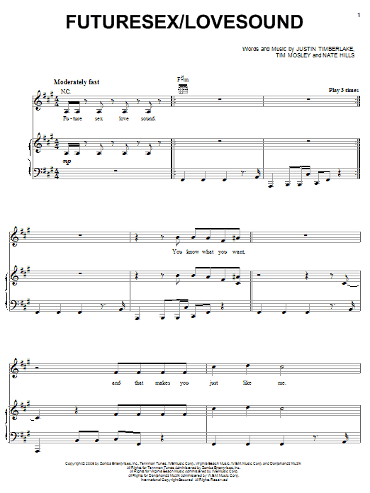 Justin Timberlake FutureSex/Lovesound sheet music notes and chords arranged for Piano, Vocal & Guitar Chords (Right-Hand Melody)