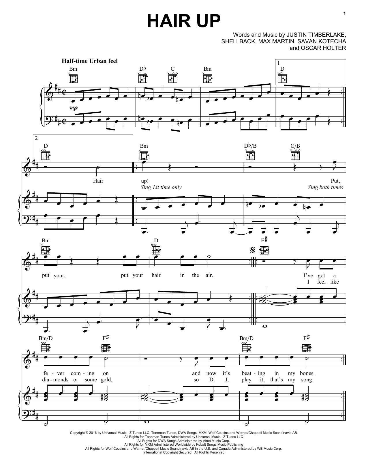 Justin Timberlake, Gwen Stefani and Ron Funches Hair Up sheet music notes and chords arranged for Piano, Vocal & Guitar Chords (Right-Hand Melody)