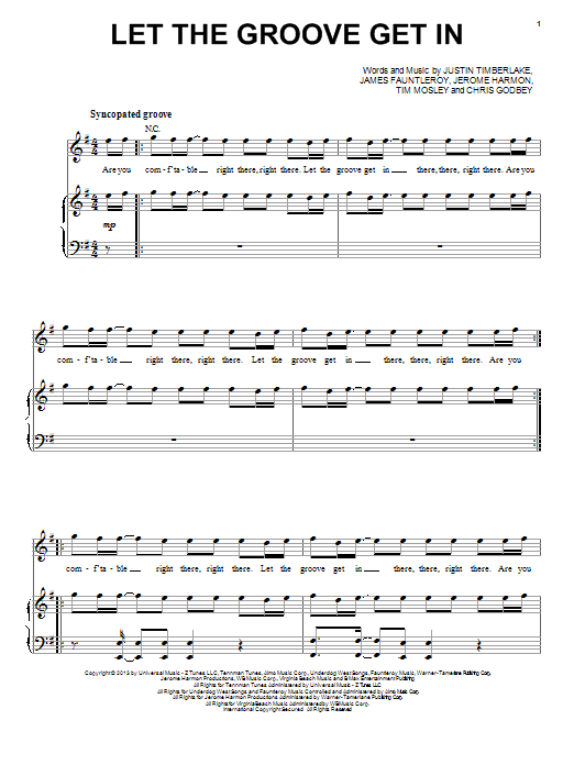 Justin Timberlake Let The Groove Get In sheet music notes and chords arranged for Piano, Vocal & Guitar Chords (Right-Hand Melody)