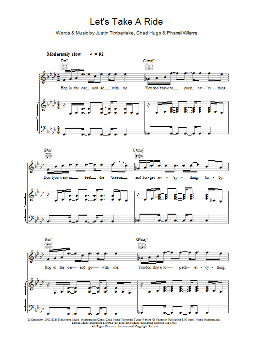 Justin Timberlake Let's Take A Ride sheet music notes and chords arranged for Piano, Vocal & Guitar Chords
