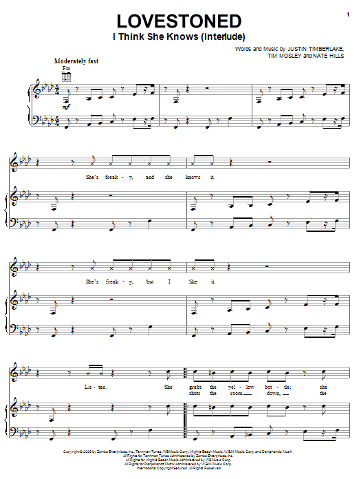 Justin Timberlake Lovestoned (I Think She Knows Interlude) sheet music notes and chords arranged for Piano, Vocal & Guitar Chords (Right-Hand Melody)