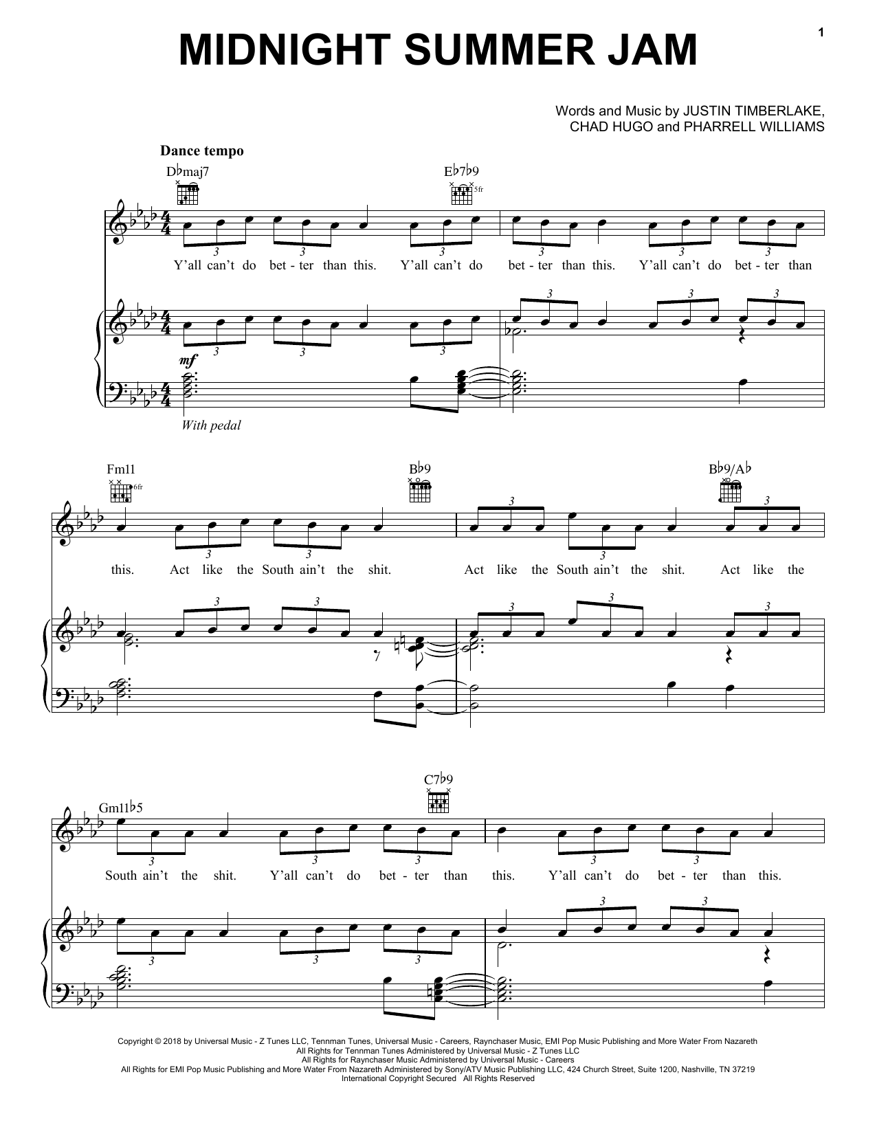 Justin Timberlake Midnight Summer Jam sheet music notes and chords arranged for Piano, Vocal & Guitar Chords (Right-Hand Melody)