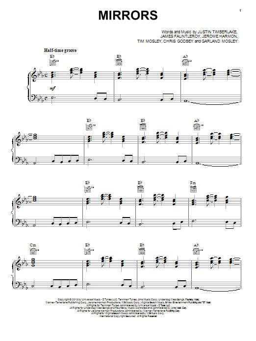Justin Timberlake Mirrors sheet music notes and chords arranged for Piano, Vocal & Guitar Chords